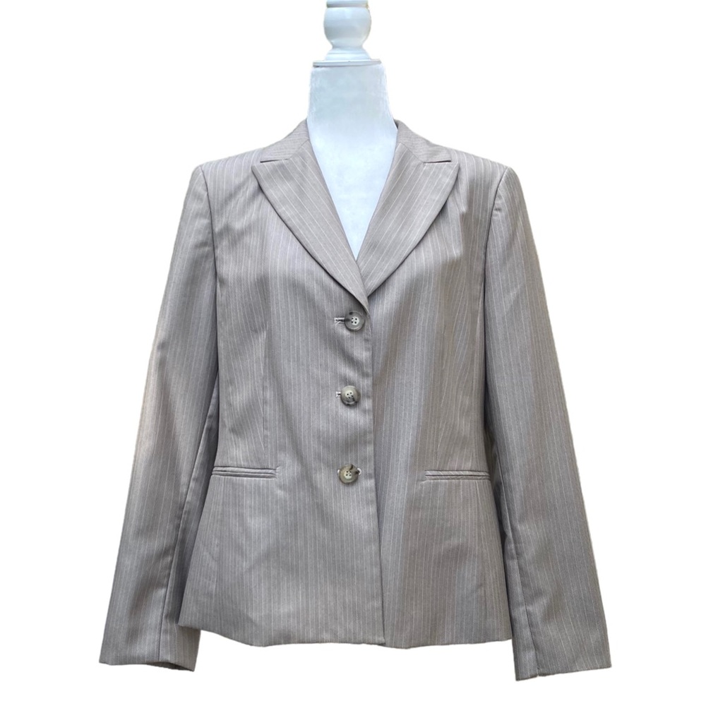 NWT Jones New York Khaki Beige Herringbone Pinstripe Blazer Suit Jacket